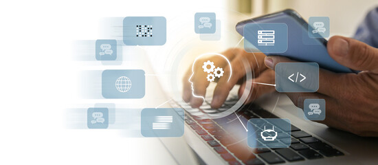 Smart device virtual control interface. Artificial intelligence new application AI futuristic concept