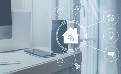 Home automation, AI concept. Smart device control interface. Wireless connection. Control interface.