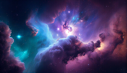 Interstellar cloud of dust and gas. Extreme deep field. Nebula and stars in deep space. Generative AI