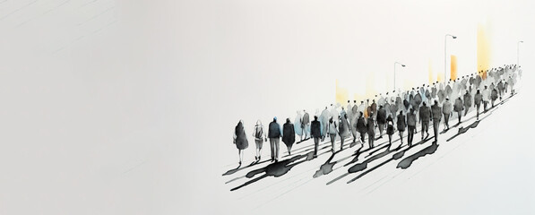 Crowd of people walking, watercolor, Generative AI'