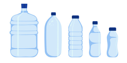 Different size plastic bottles set.