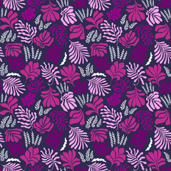 Abstract background with leaves and flowers, Matisse style. Vector seamless pattern with Scandinavian cut out elements.