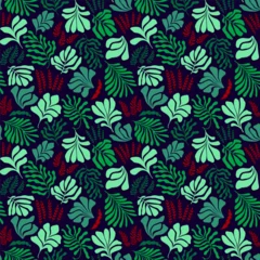 Fototapeten Abstract background with leaves and flowers, Matisse style. Vector seamless pattern with Scandinavian cut out elements. © Oleksandra