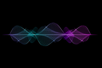 Abstract blue and pink color digital voice line on black background. illustration of sound wave pattern and technology background concept.