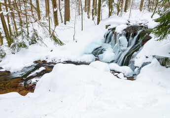 Waterfall, winter, snow, 