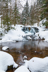 Waterfall, winter, snow, 