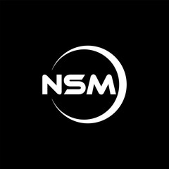 NSM letter logo design with black background in illustrator, cube logo, vector logo, modern alphabet font overlap style. calligraphy designs for logo, Poster, Invitation, etc.