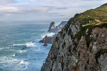 Stone cliffs on west coast of portugal near cabo da roca