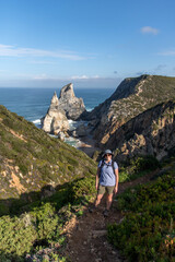 Naklejka premium Stone cliffs on west coast of portugal near cabo da roca