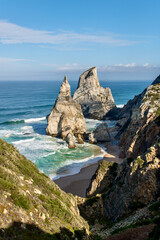 Fototapeta na wymiar Stone cliffs on west coast of portugal near cabo da roca