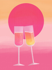 two glasses with colorful drinks for toast on a spring summer background