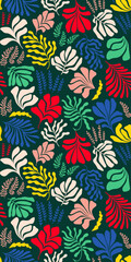 Abstract background with leaves and flowers, Matisse style. Vector seamless pattern with Scandinavian cut out elements.