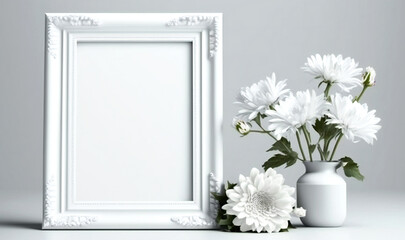 A picturesque display of vibrant flowers and a blank white frame