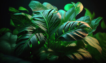 Naklejka na ściany i meble Vibrant green leafy texture, perfect for a tropical or nature-inspired background