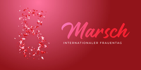 Obraz na płótnie Canvas Karte oder Banner für den Internationalen Frauentag am 8. März in Rosa mit Farbverlauf auf einem rosa Hintergrund, ebenfalls mit Farbverlauf und der Zahl 8, die aus hell- und dunkelrosa Blütenblättern