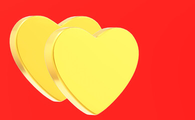 golden heart couple 3d texture illustration love day happy valentines day on red background