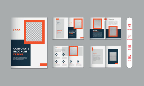 8 pages corporate modern brochure and company profile, magazine, portfolio template design