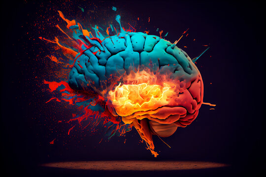 Concept art of a human brain exploding with knowledge and creativity. generative ai