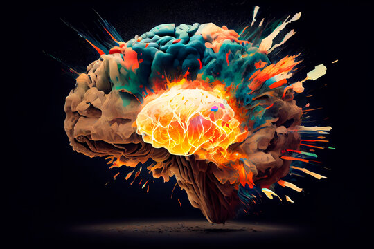 Concept art of a human brain exploding with knowledge and creativity. generative ai
