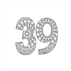 Mandala number coloring page for kids and adult