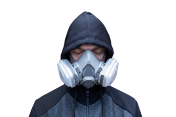 Post-apocalyptic image of a man in a mask, biohazard, png