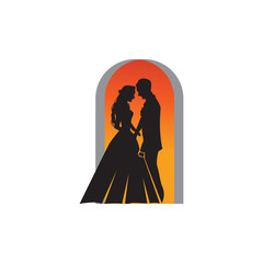 man and woman wedding cover design illustration vector black sunset background