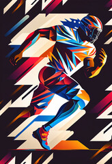 Fototapeta na wymiar Abstract illustration of running football player | Multi color geometric abstract shape american football sport