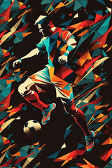 Abstract illustration of male soccer player | Multi color geometric abstract shape football soccer sport