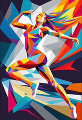 Abstract illustration of female gymnast | Multi color geometric abstract shape gymnastics sport