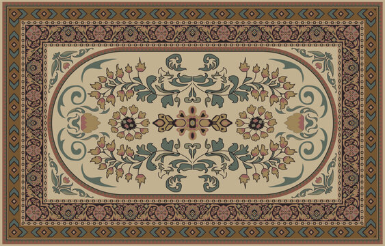 Colorful ornamental vector design for rug, tapis, yoga mat. Geometric ethnic clipart. Arabian ornamental carpet with decorative elements.Persian carpet