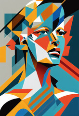 Abstract illustration of a women face | Multi color geometric abstract shape woman player