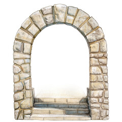 Watercolor elegant stone arch hand drawn with climbing flowers