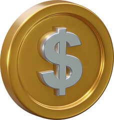 Golden dollar coin 3d render illustration