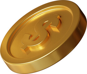 Golden dollar coin 3d render illustration