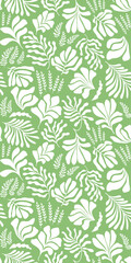 Obraz premium Abstract background with leaves and flowers, Matisse style. Vector seamless pattern with Scandinavian cut out elements.