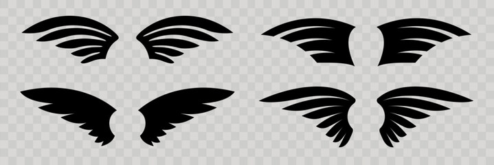 Silhouette wing icons. Wings badges. Vector illustration