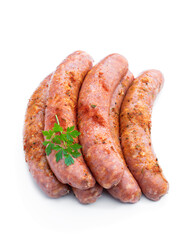 Set of pork spicy sausages isolated on white background