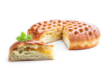 Delicious freshly baked apple pie isolated on white