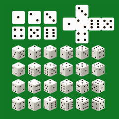 Illustration of dices for playing dice in different angles and scan