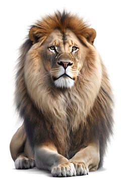 Lion, sitting down isolated on transparent background. Generative AI© FP Creative Stock