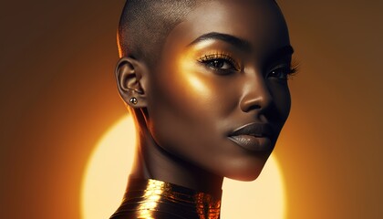 Black female with buzz bald cut hairstyle by generative ai - obrazy, fototapety, plakaty