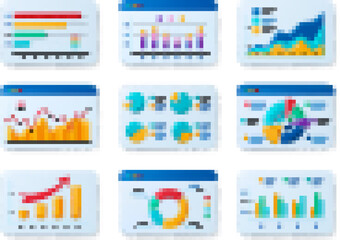 Obraz premium Analytic financial infographics 3d icons. Display screen graphic, finance, banking and account. Graphs growth, financial analysis pithy vector set