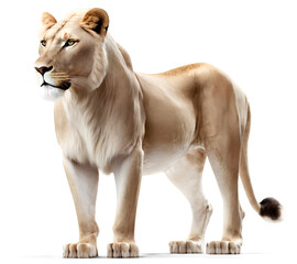 Obraz premium Female lion view from the side, isolated background. Generative AI