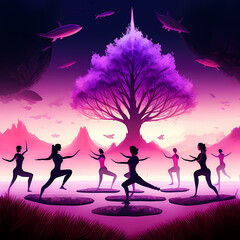 Naklejka premium Yoga cartoon - created with generative AI technology