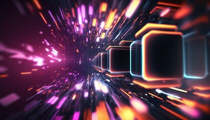 pink abstract background, metaverse and technology, laser and geometric theme abstract background, light glow in dark space, Generative Ai