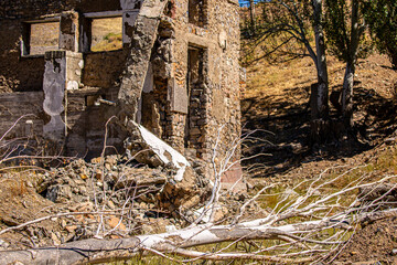 Destroyed and abandoned buildings of the city. Apocalypse, Dead city, ruins, evacuation.