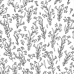 Fototapeta premium Seamless vector floral pattern. Black branches on white background.