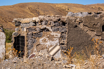 Destroyed and abandoned buildings of the city. Apocalypse, Dead city, ruins, evacuation.