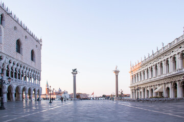 Fototapeta na wymiar Beautiful view of the Doge's Palace and St. Mark's column on Piazza San Marco in Venice, Italy