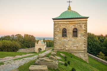 Fototapeta premium Saint Cross - Lysa Gora in Swietokrzyskie Mountains at sunset - Kielce - Poland